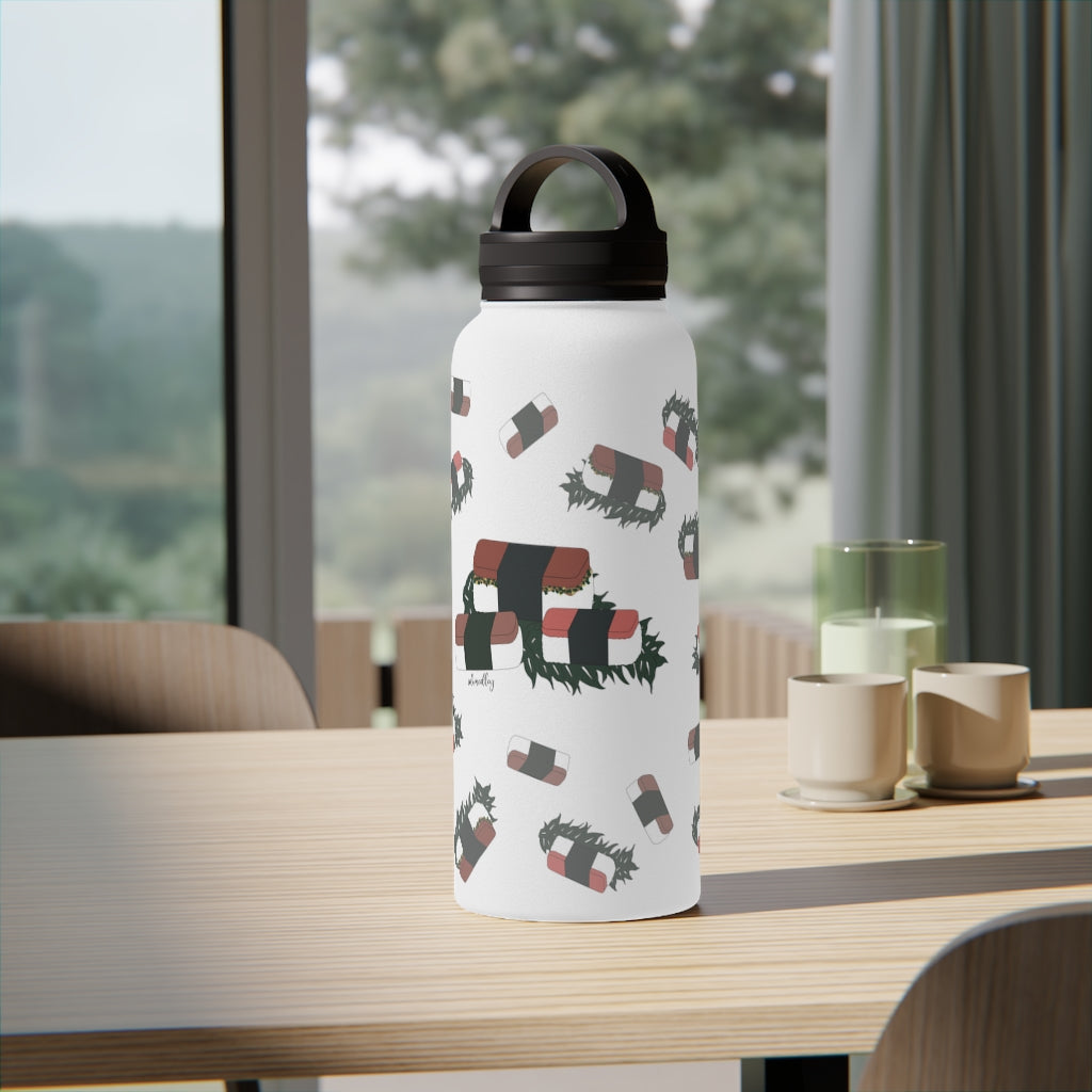 Water Bottle, 3 sizes, Stainless Steel with Handle Lid- Hawaii Musubi Flurries
