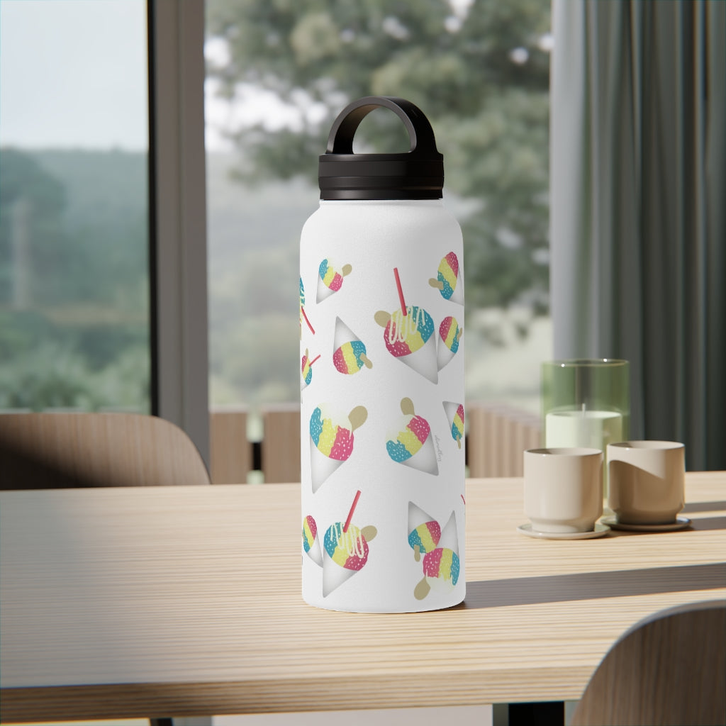 Water Bottle, 3 sizes, Stainless Steel with Handle Lid- Rainbow Shave Ice/Snow Cones