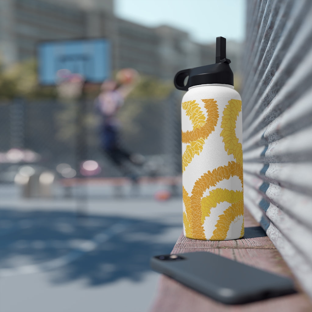 Water Bottle, 3 sizes, Stainless Steel with Sip Straw- Ilima Lei