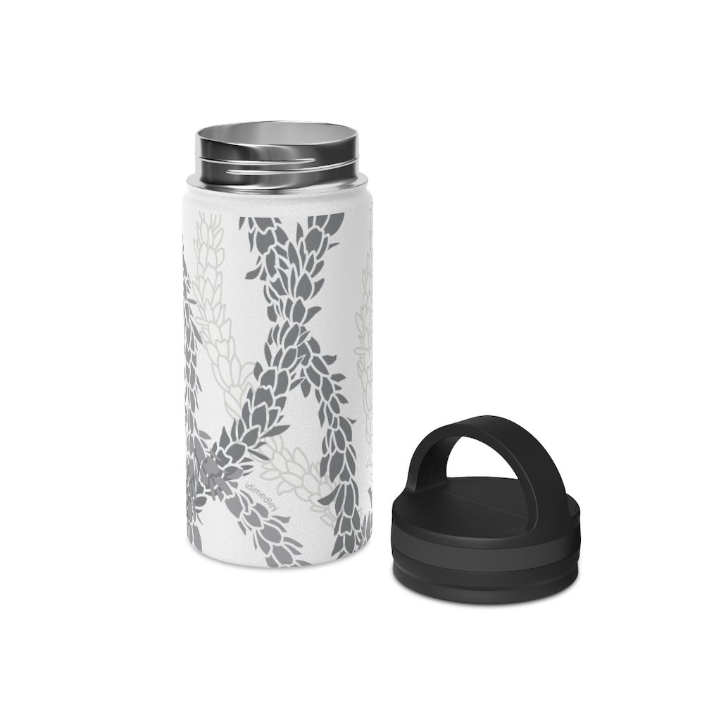 Water Bottle, 3 sizes, Stainless Steel with Handle Lid- Pikake Wishes (Gray)