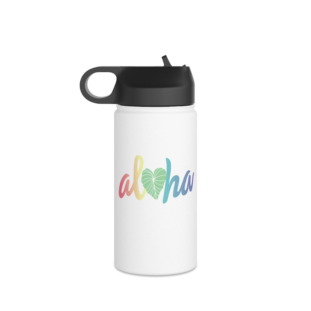 Water Bottle, 3 sizes, Stainless Steel with Sip Straw- Aloha Kalo