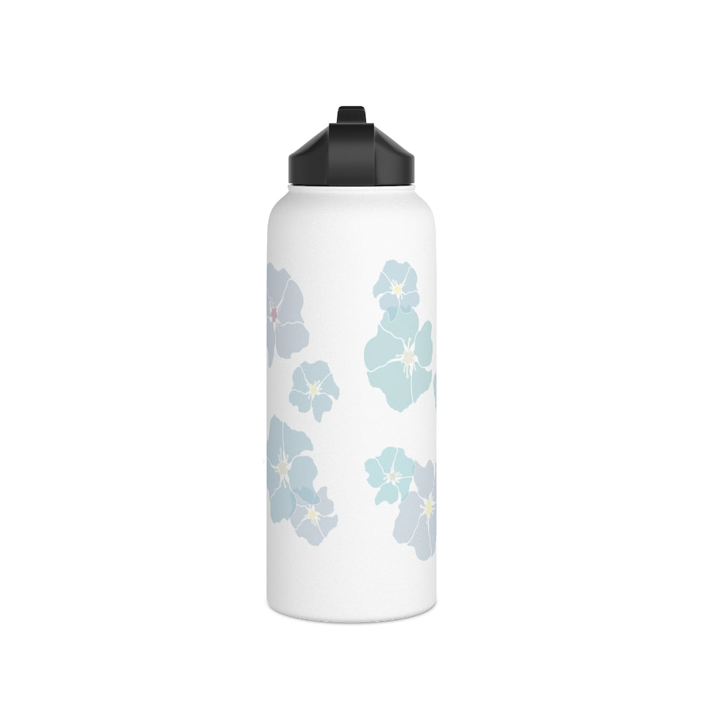 Water Bottle, 3 sizes, Stainless Steel with Sip Straw- Ilima Flower (Blues)