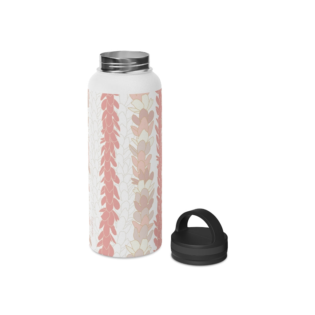 Water Bottle, 3 sizes, Stainless Steel with Handle Lid- Pakalana Lei Stringing Peach