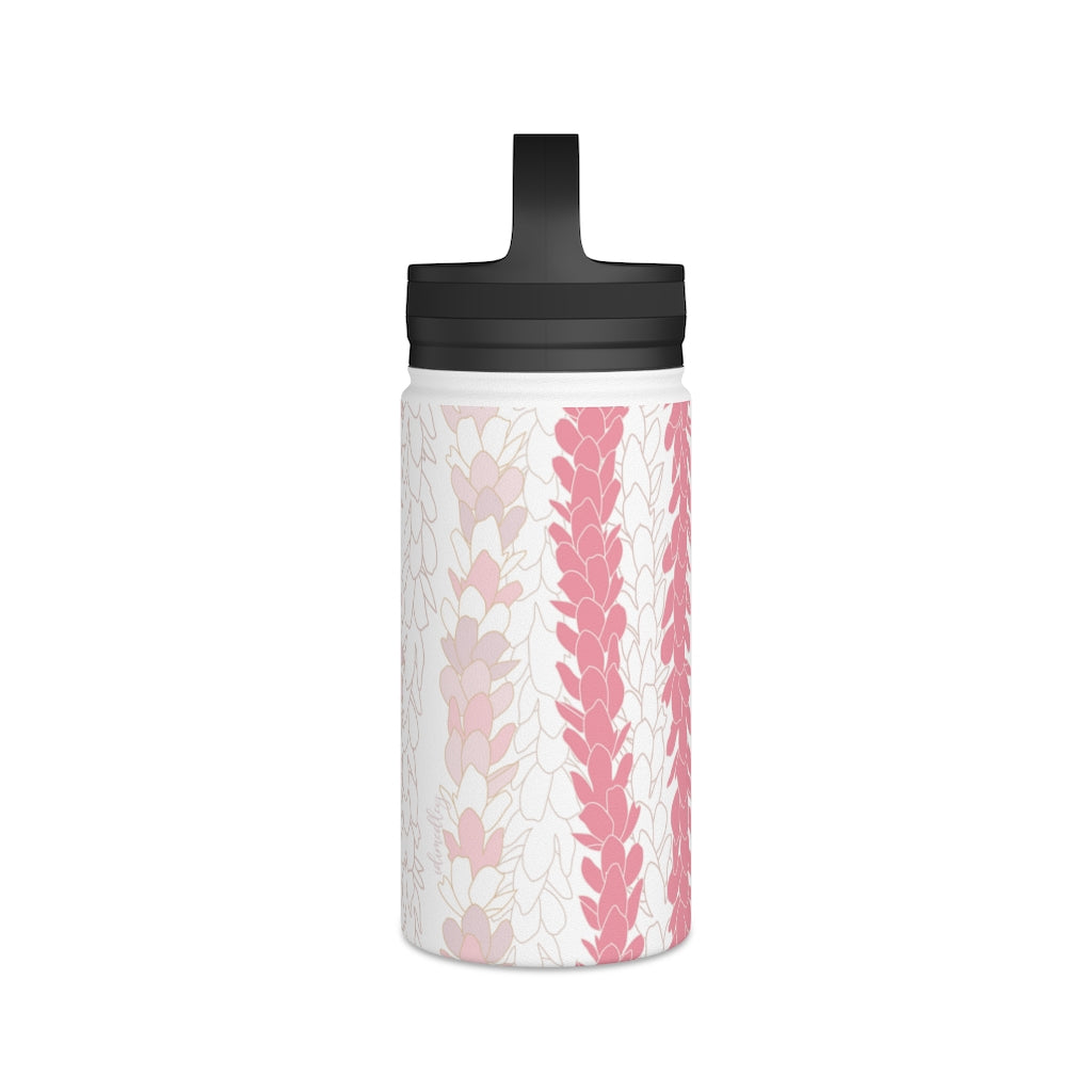 Water Bottle, 3 sizes, Stainless Steel with Handle Lid- Pakalana Lei Stringing Pink