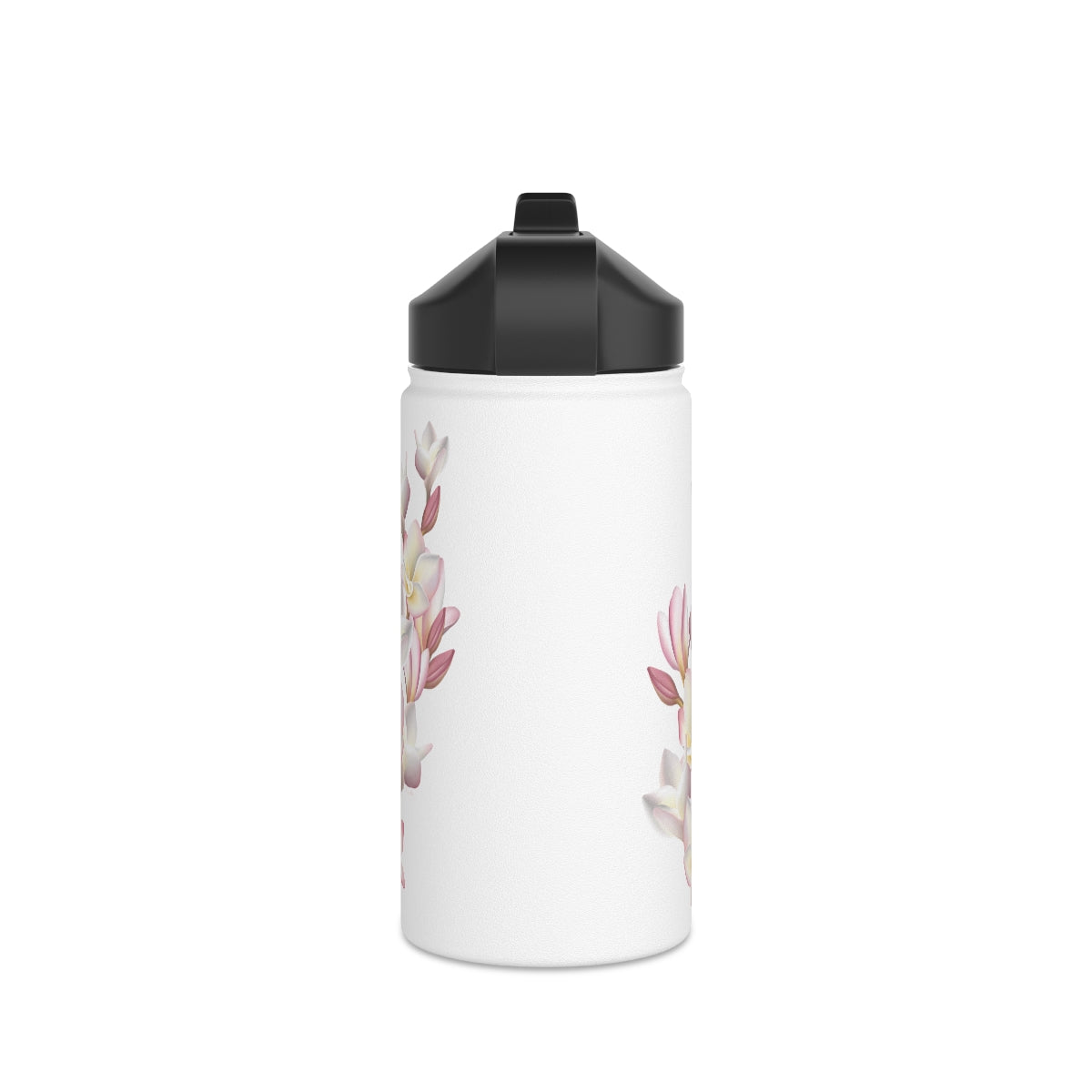 Water Bottle, 3 sizes, Stainless Steel with Sip Straw- Plumeria Cluster