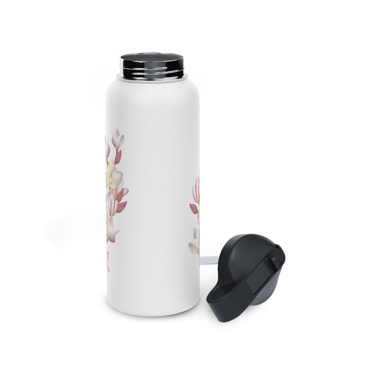 Water Bottle, 3 sizes, Stainless Steel with Sip Straw- Plumeria Cluster