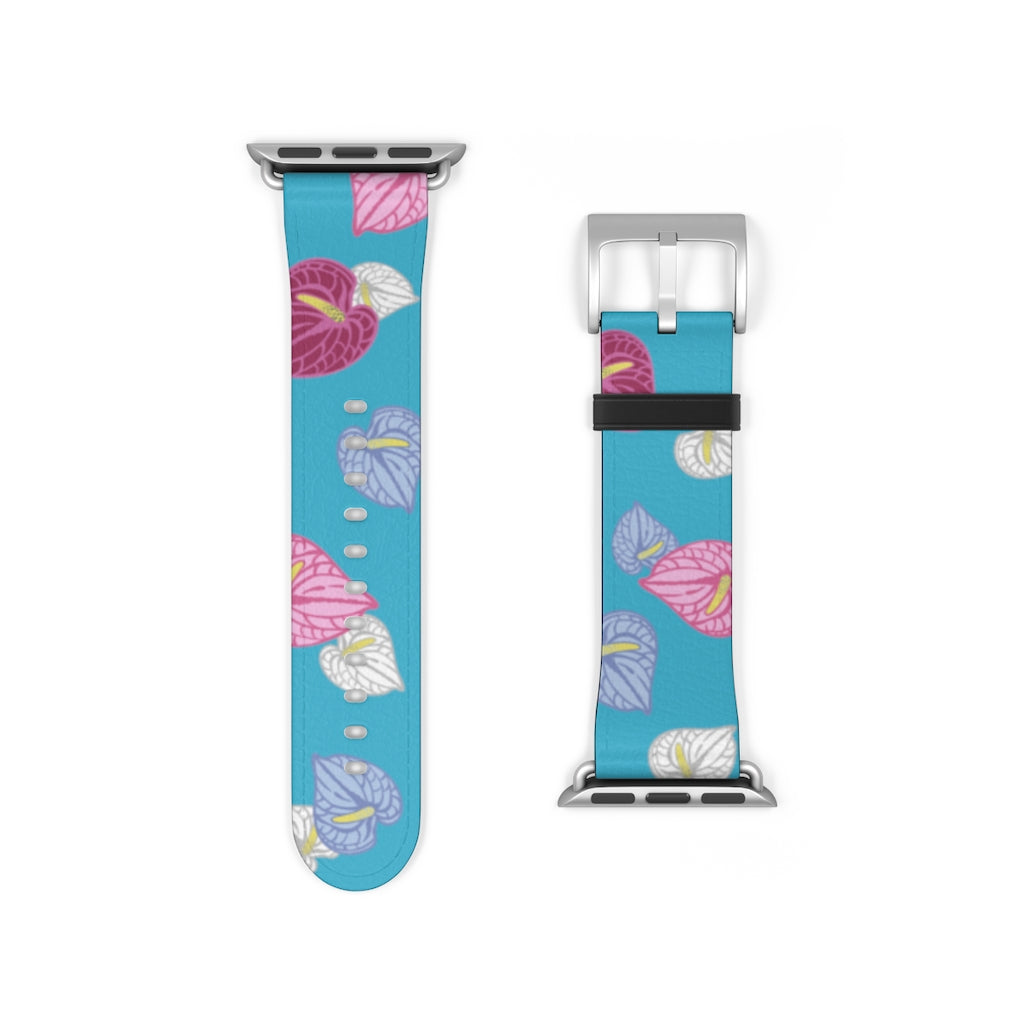 Vegan Leather Apple Watch Band- Anthuriums Afloat
