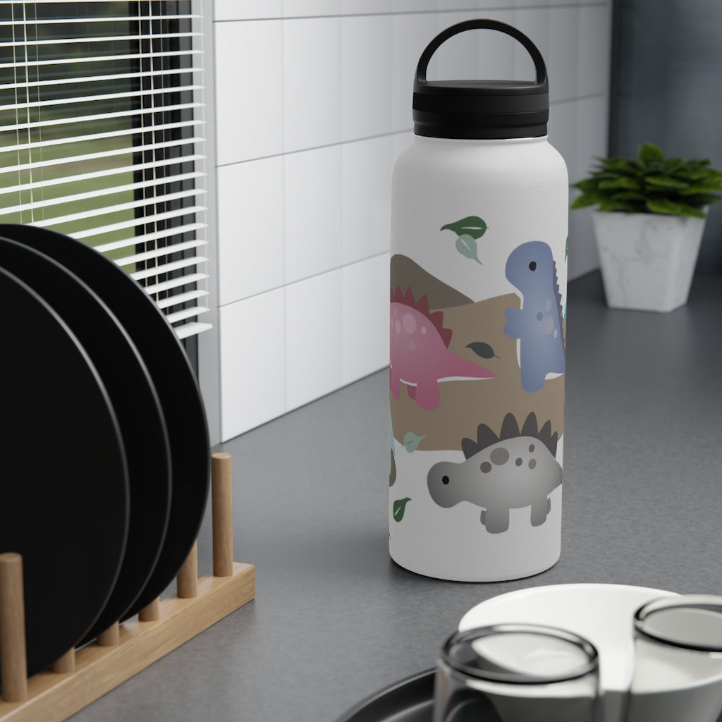 Water Bottle, 3 sizes, Stainless Steel with Handle Lid- Dinos in Paradise