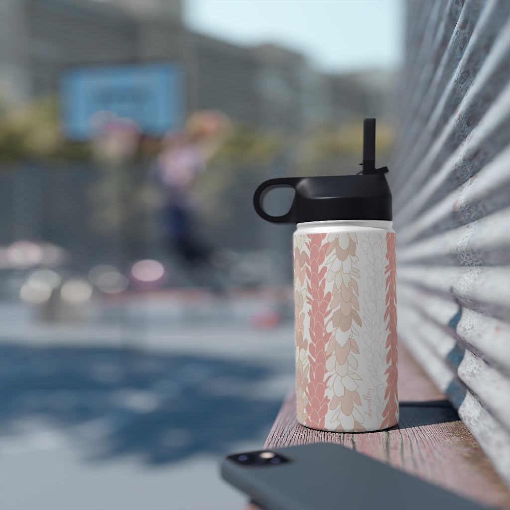 Water Bottle, 3 sizes, Stainless Steel with Sip Straw- Pakalana Stringing Peach