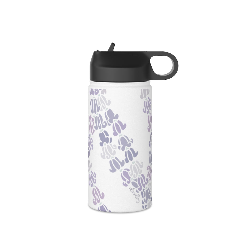 Water Bottle, 3 sizes, Stainless Steel with Sip Straw- Crown Flower Melodies