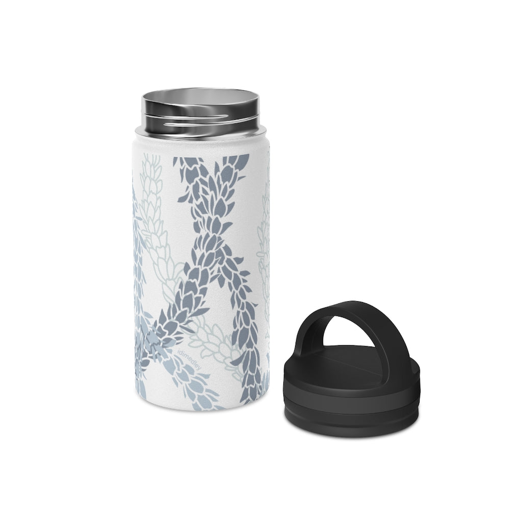 Water Bottle, 3 sizes, Stainless Steel with Handle Lid- Pikake Wishes (Blue), Pikake Lei