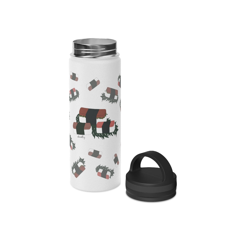 Water Bottle, 3 sizes, Stainless Steel with Handle Lid- Hawaii Musubi Flurries