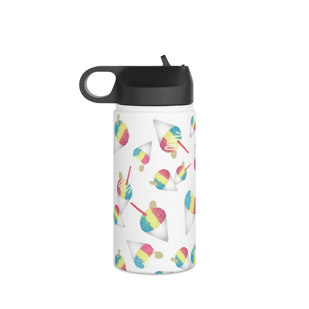 Water Bottle, 3 sizes, Stainless Steel with Sip Straw- Rainbow Shave Ice/ Snow Cones