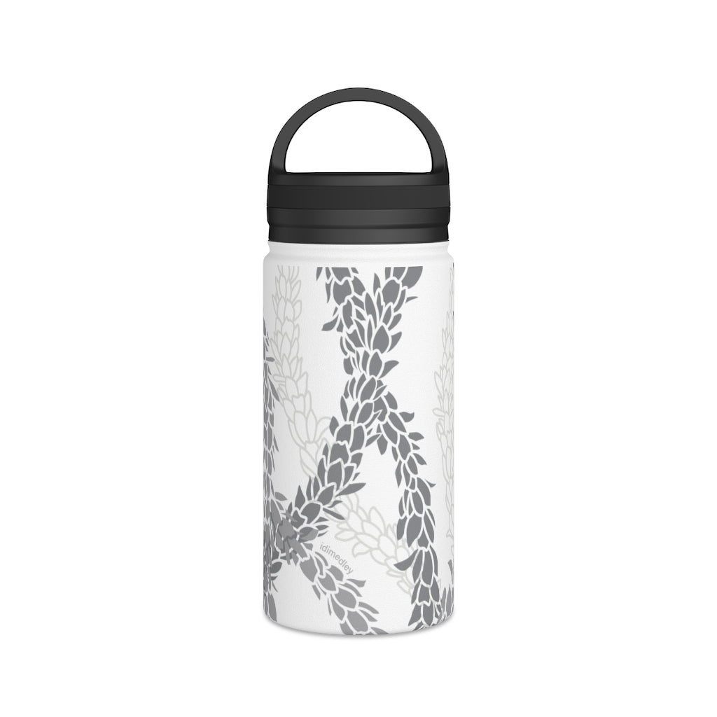 Water Bottle, 3 sizes, Stainless Steel with Handle Lid- Pikake Wishes (Gray)
