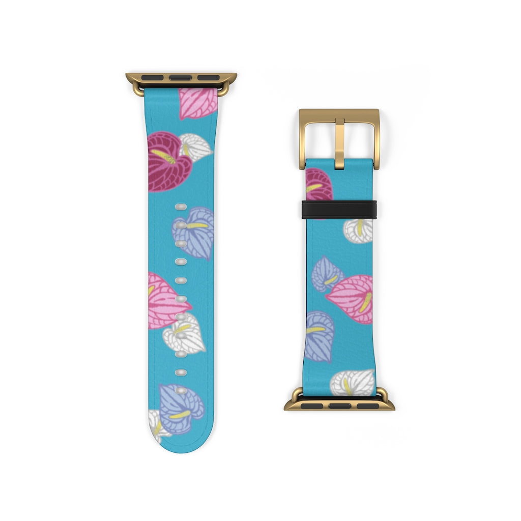 Vegan Leather Apple Watch Band- Anthuriums Afloat