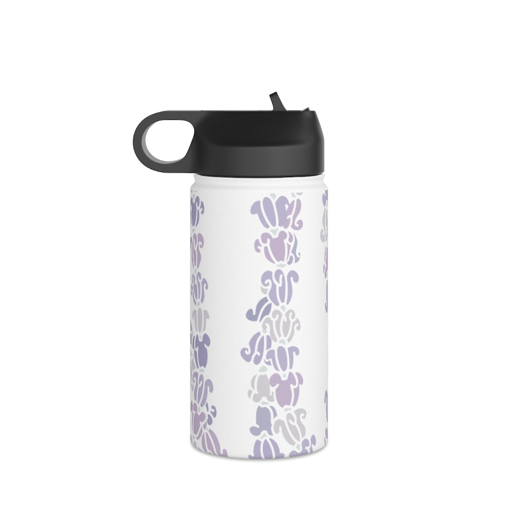 Water Bottle, 3 sizes, Stainless Steel with Sip Straw- Crown Flower Melodies
