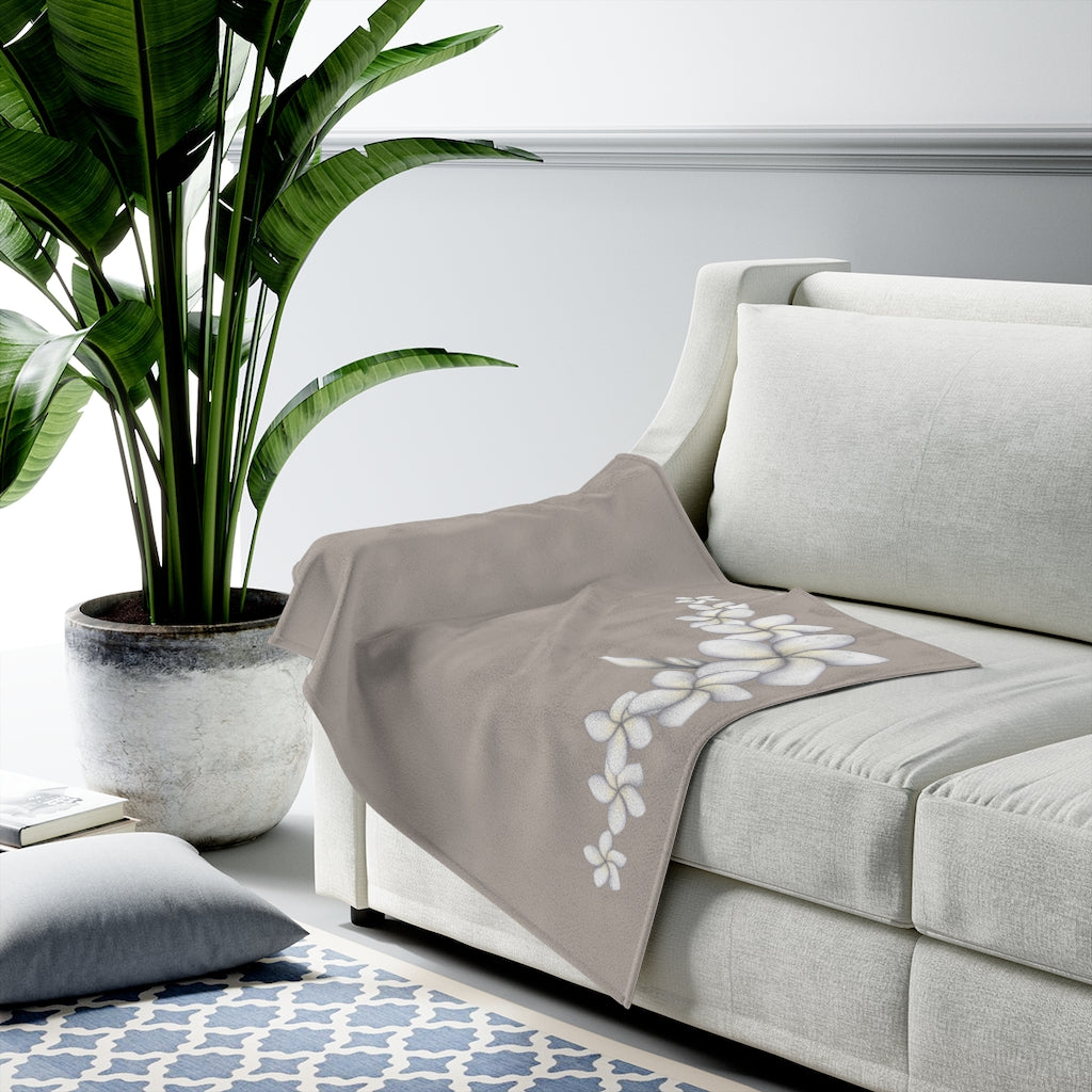 Velveteen Blanket- Plumeria Corner (Poi/Taupe)