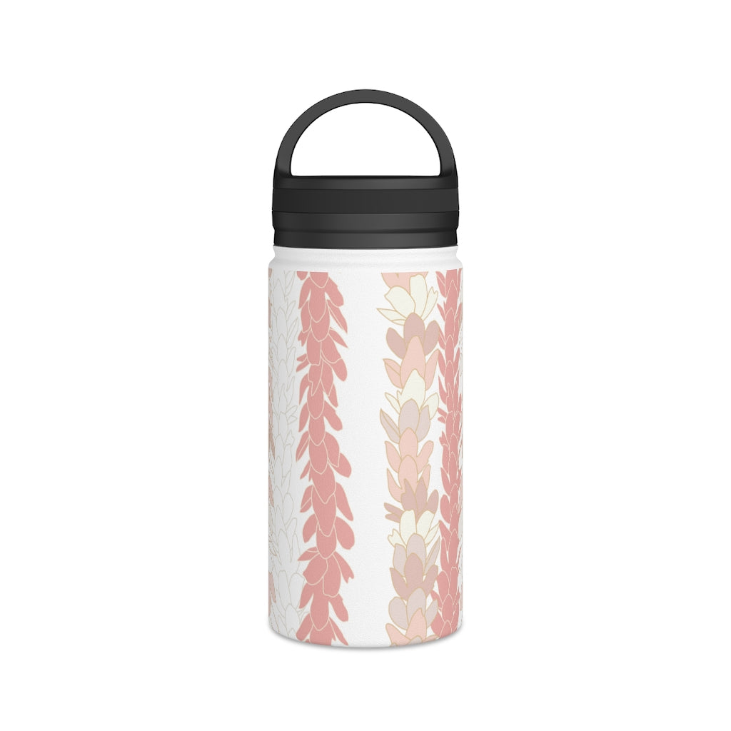 Water Bottle, 3 sizes, Stainless Steel with Handle Lid- Pakalana Lei Stringing Peach