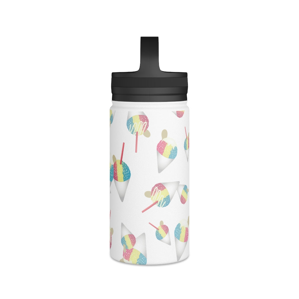 Water Bottle, 3 sizes, Stainless Steel with Handle Lid- Rainbow Shave Ice/Snow Cone Flurries