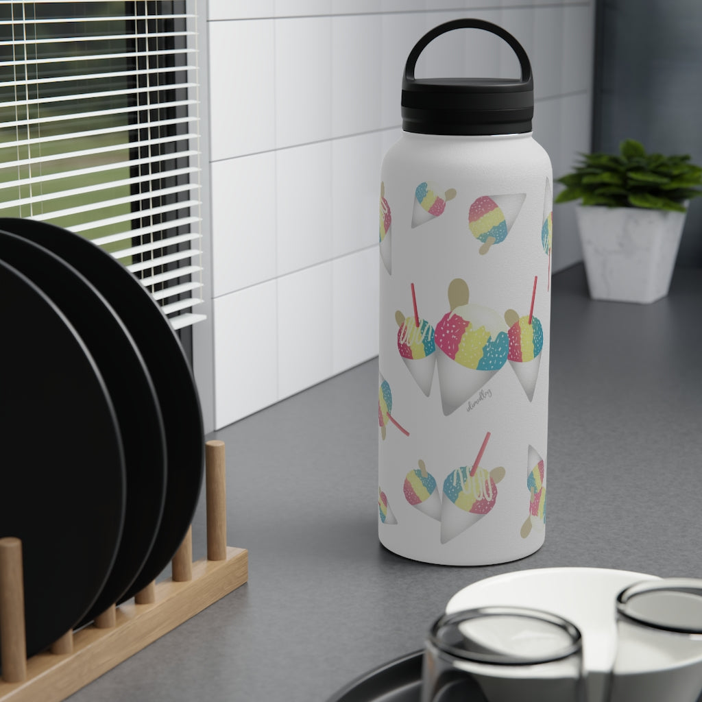 Water Bottle, 3 sizes, Stainless Steel with Handle Lid- Rainbow Shave Ice/Snow Cone Flurries