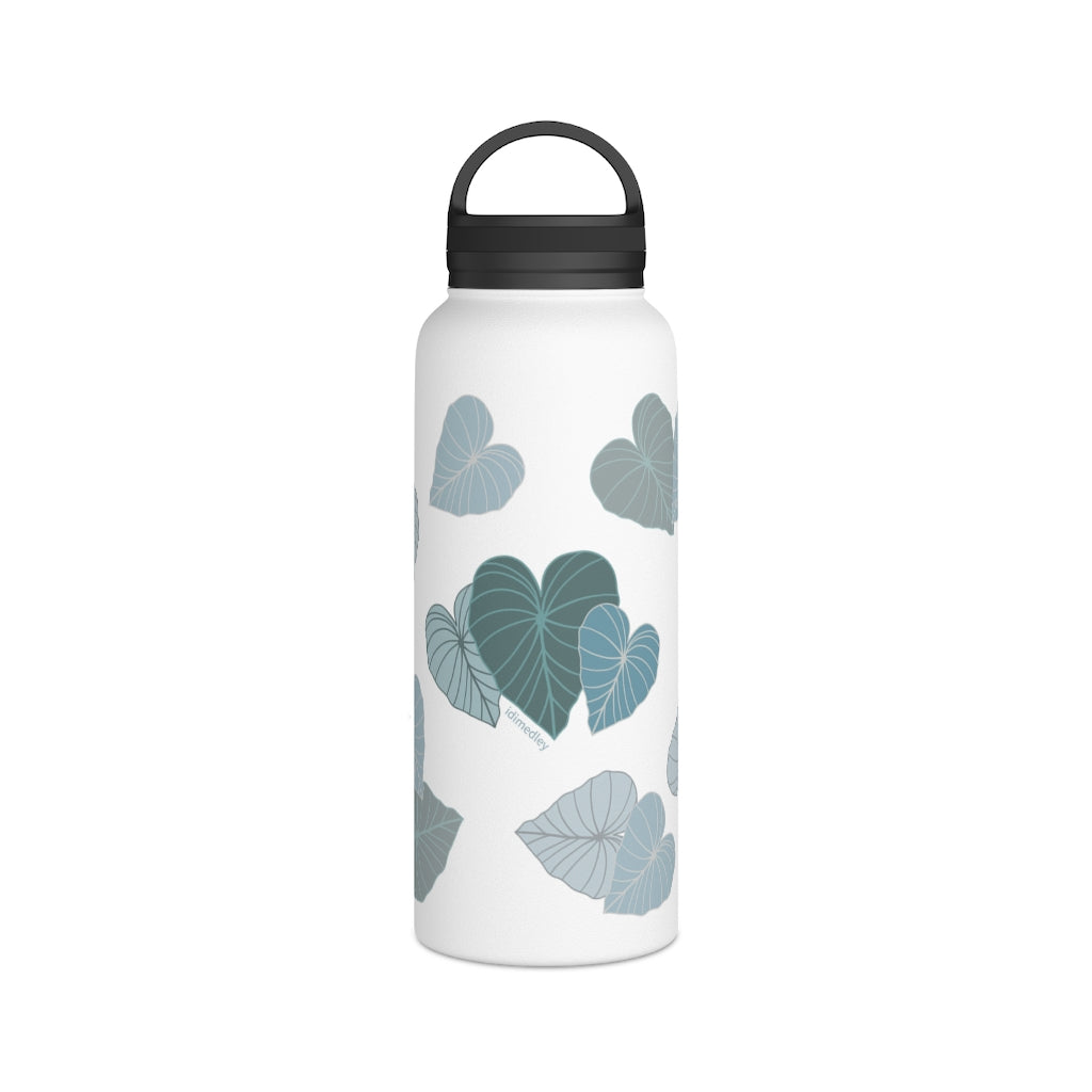 Water Bottle, 3 sizes, Stainless Steel with Handle Lid- Kalo Blue Flurries