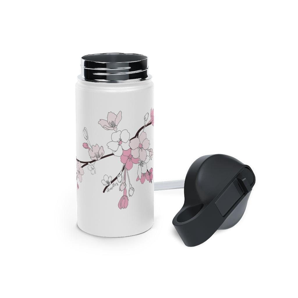 Water Bottle, 3 sizes, Stainless Steel with Sip Straw- Sakura Blooms