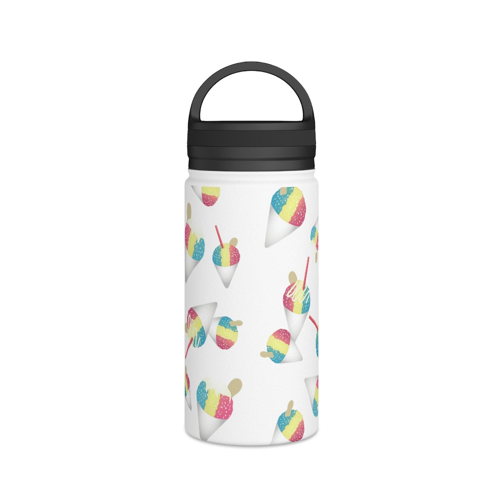 Water Bottle, 3 sizes, Stainless Steel with Handle Lid- Rainbow Shave Ice/Snow Cones