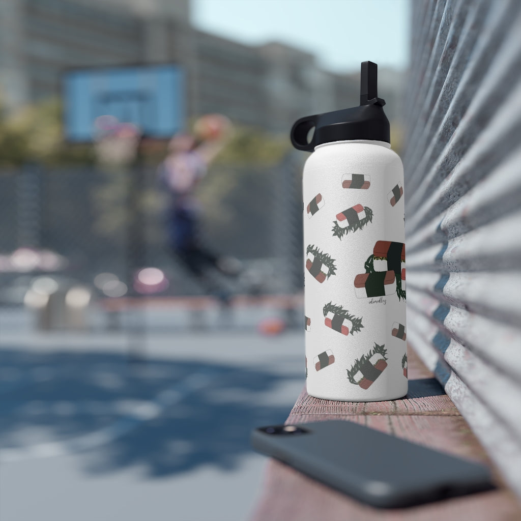 Water Bottle, 3 sizes, Stainless Steel with Sip Straw- Hawaii Musubi Flurries