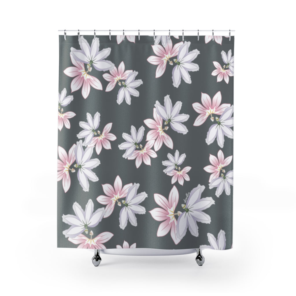 Shower Curtain- Naupaka Love Story (Dark Gray)
