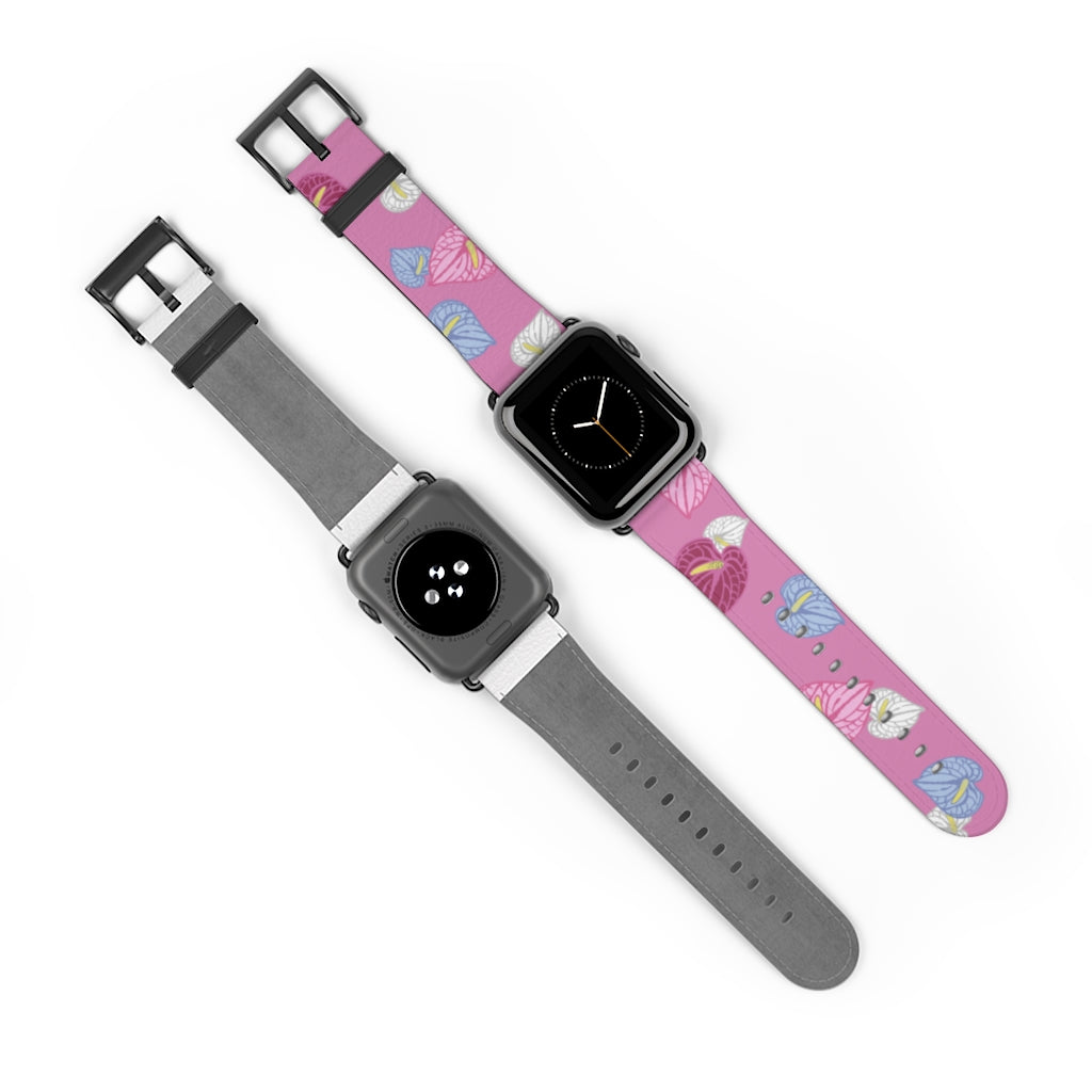 Vegan Leather Apple Watch Band- Anthuriums Blush