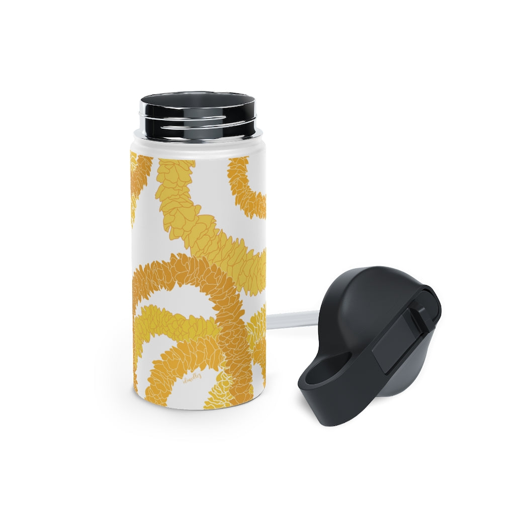 Water Bottle, 3 sizes, Stainless Steel with Sip Straw- Ilima Lei