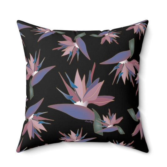 MicroSuede Throw Pillow Cover- Bird of Paradise (Black)
