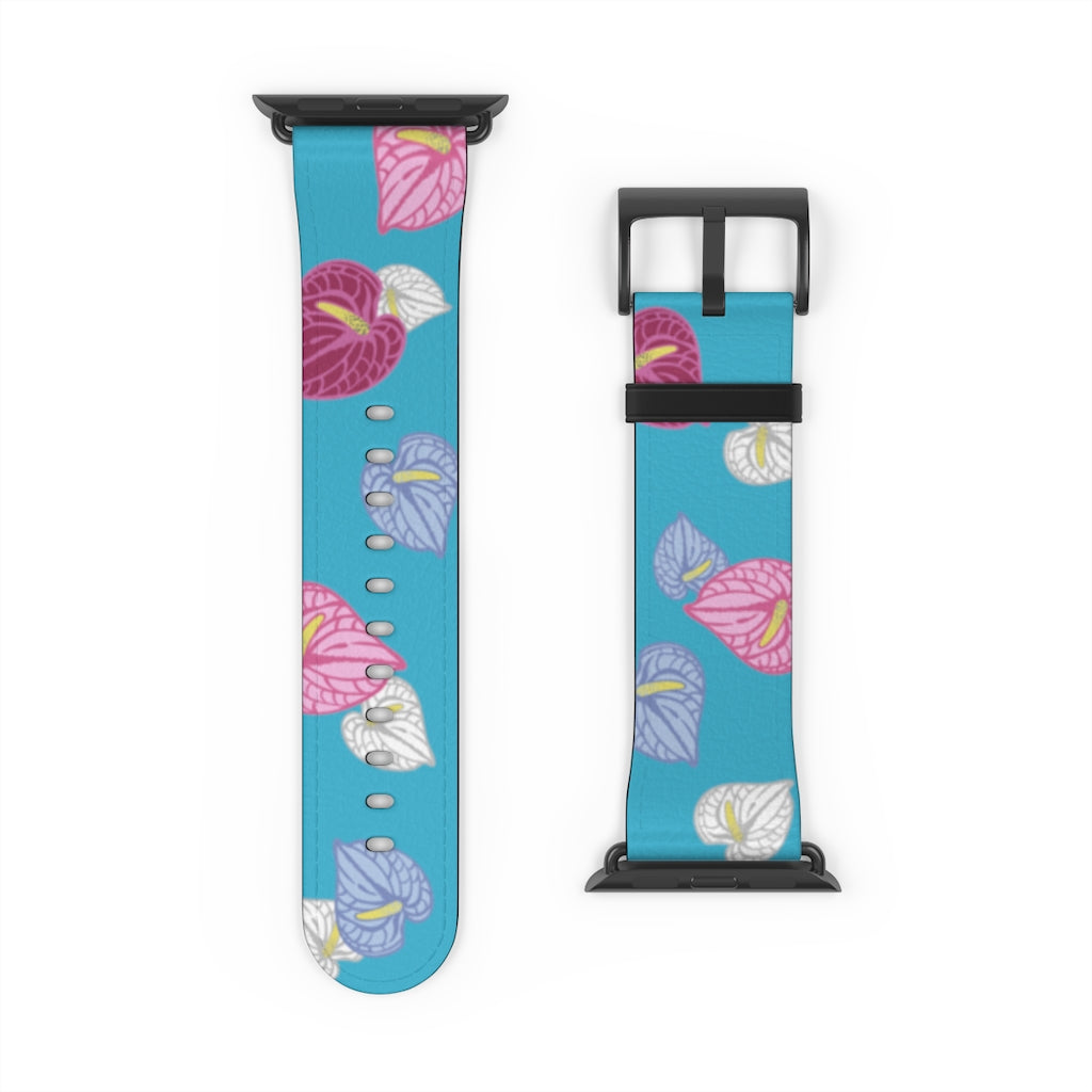 Vegan Leather Apple Watch Band- Anthuriums Afloat