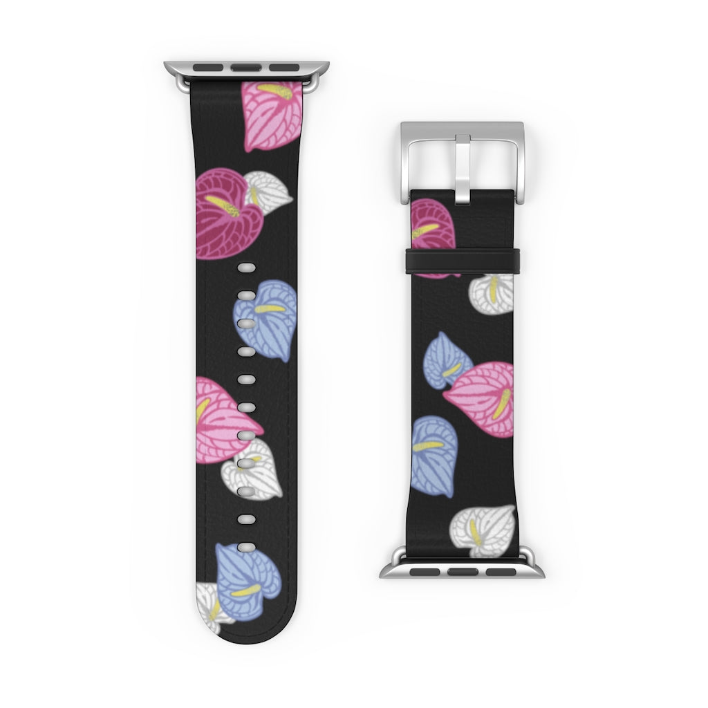 Vegan Leather Apple Watch Band- Anthuriums Light the Night