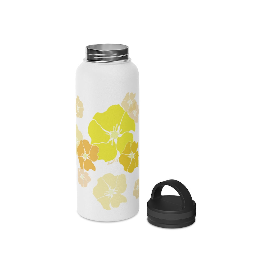 Water Bottle, 3 sizes, Stainless Steel with Handle Lid- Ilima Flower Flurries