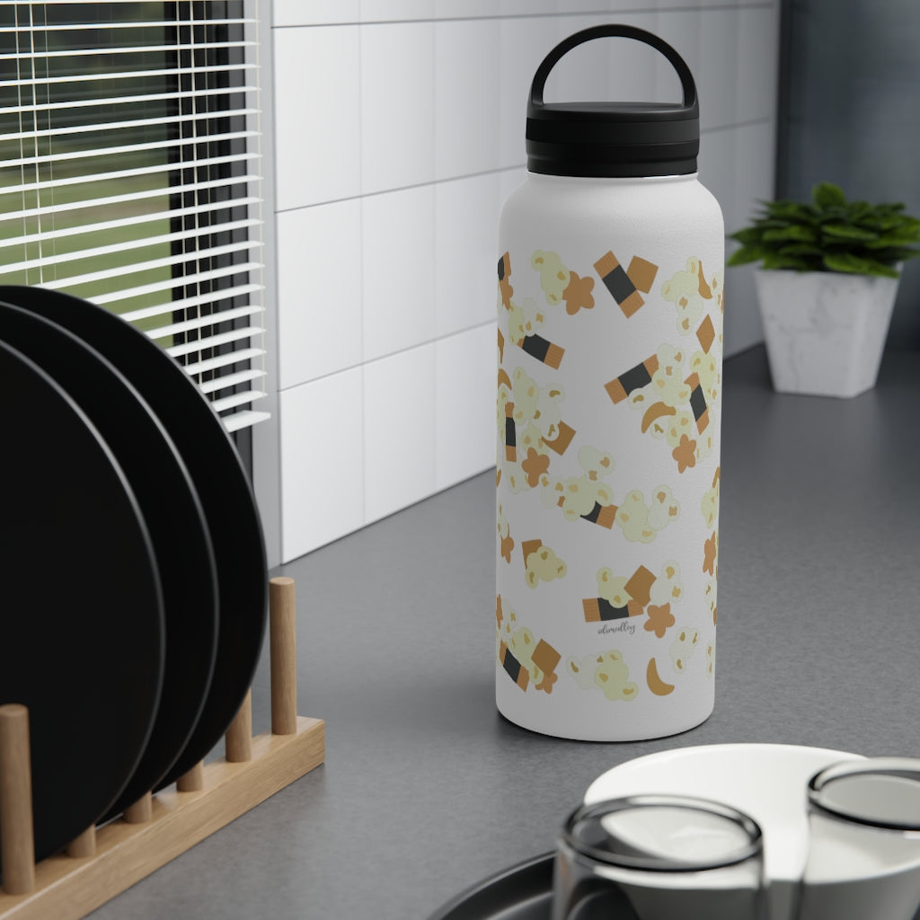 Water Bottle, 3 sizes, Stainless Steel with Handle Lid- Hurricane Popcorn