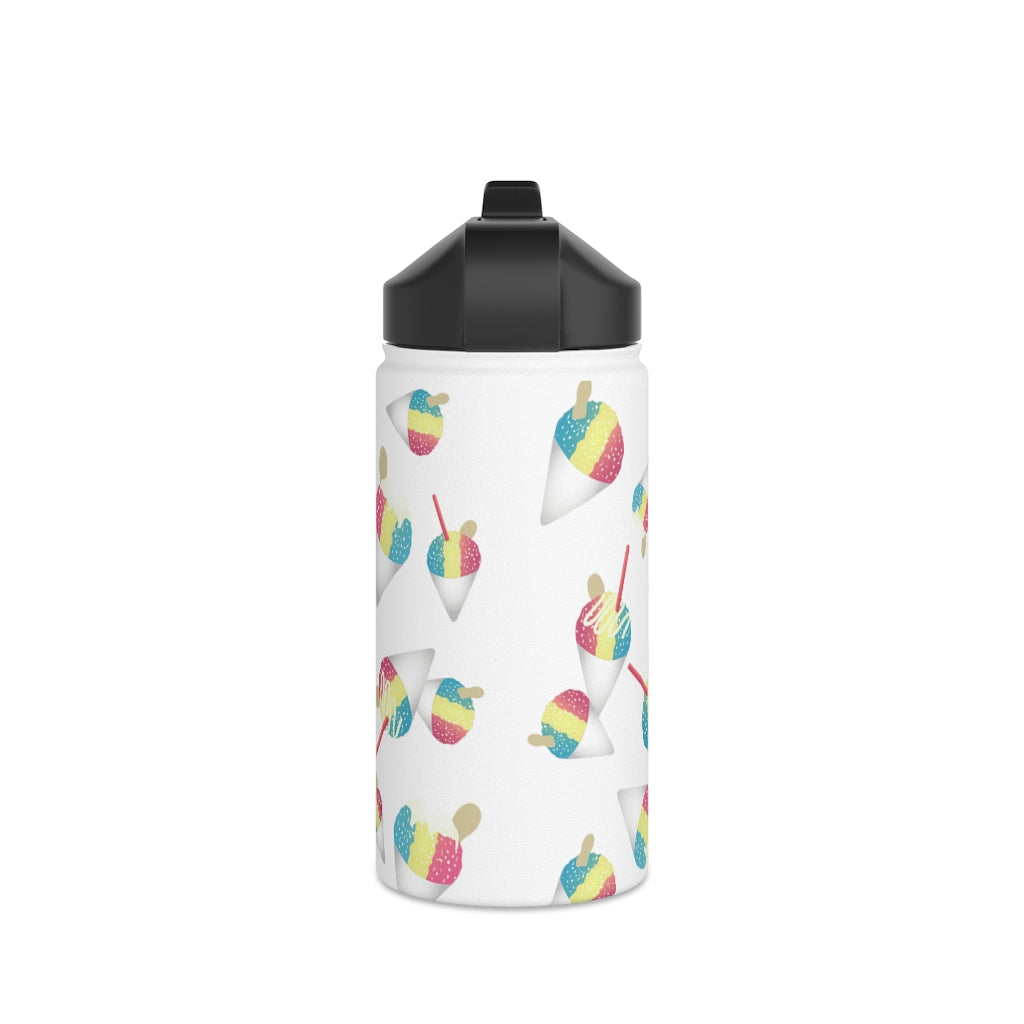 Water Bottle, 3 sizes, Stainless Steel with Sip Straw- Rainbow Shave Ice/ Snow Cones