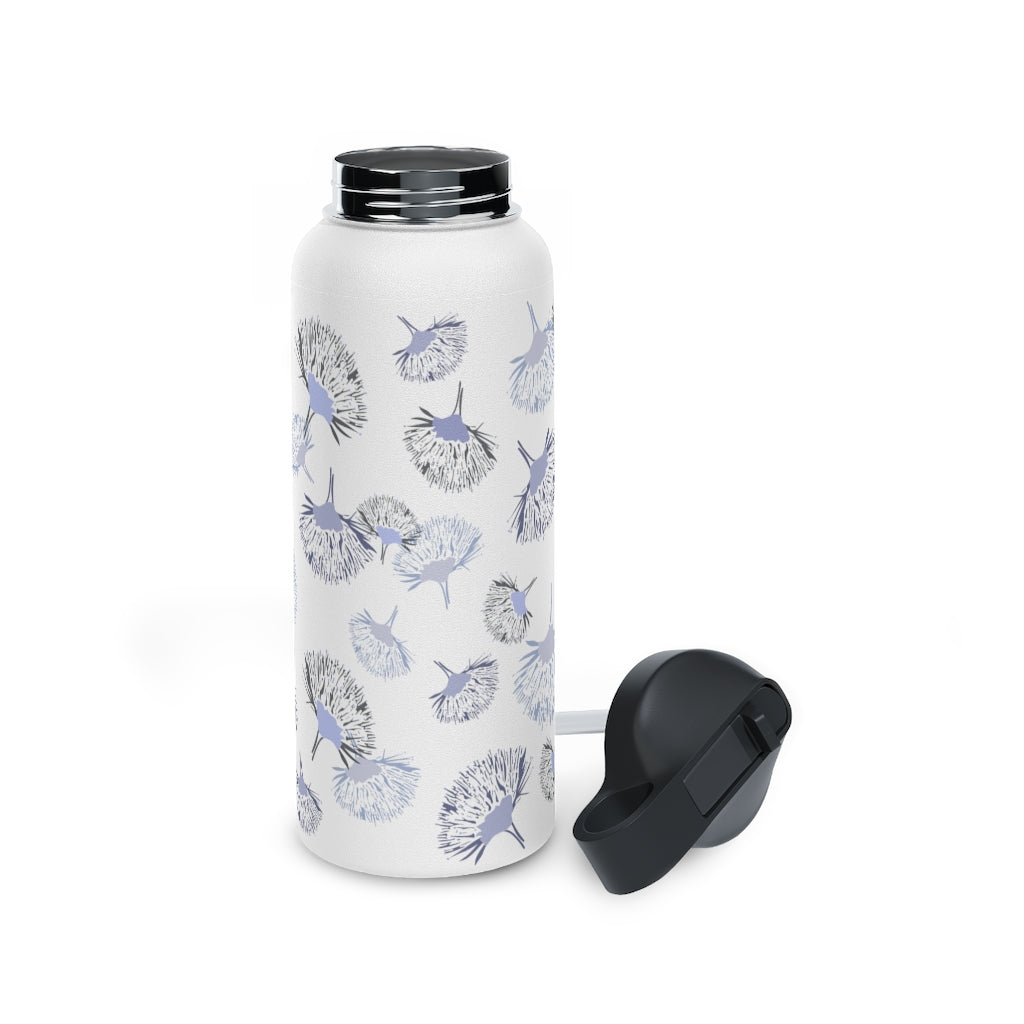 Water Bottle, 3 sizes, Stainless Steel with Sip Straw- Ohia Lehua Periwinkle Twinkle