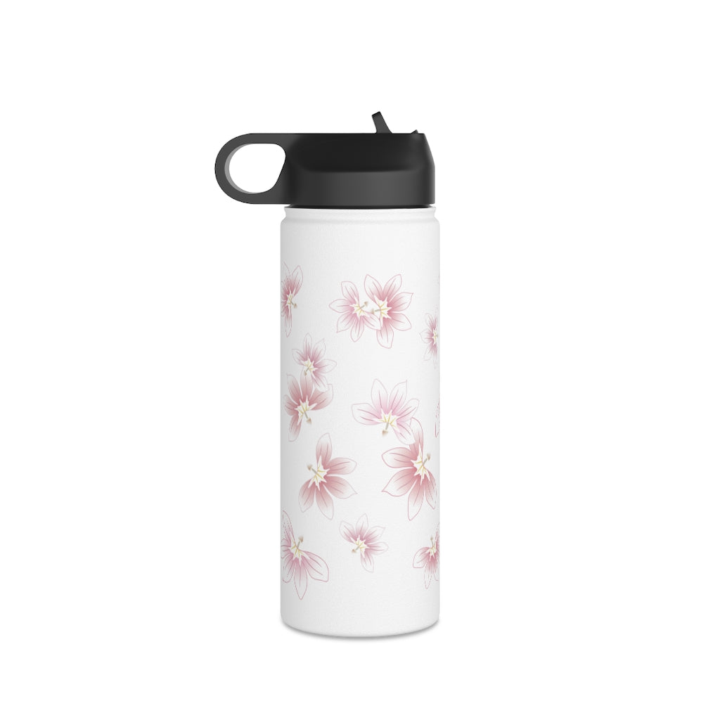 Water Bottle, 3 sizes, Stainless Steel with Sip Straw- Beach Naupaka