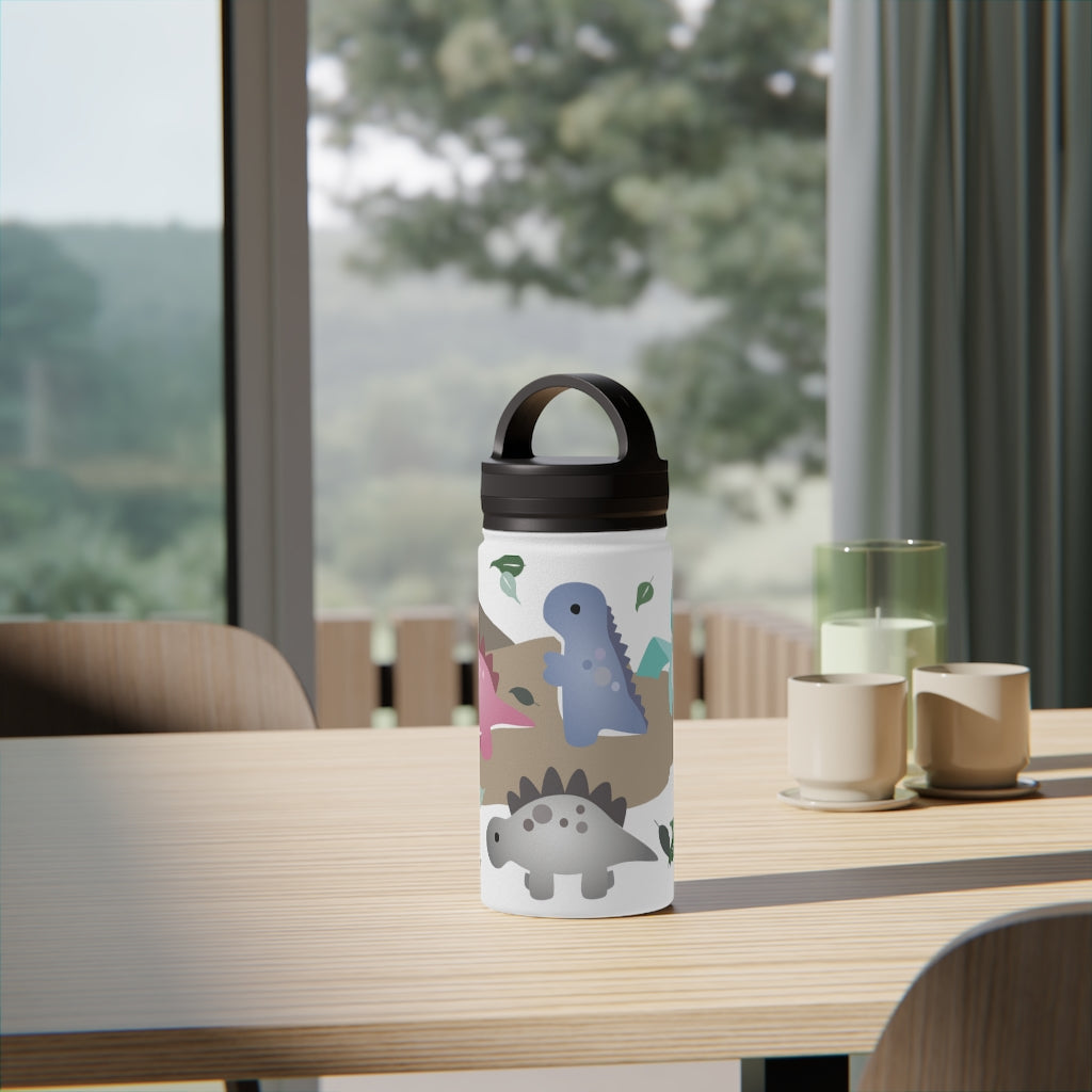 Water Bottle, 3 sizes, Stainless Steel with Handle Lid- Dinos in Paradise