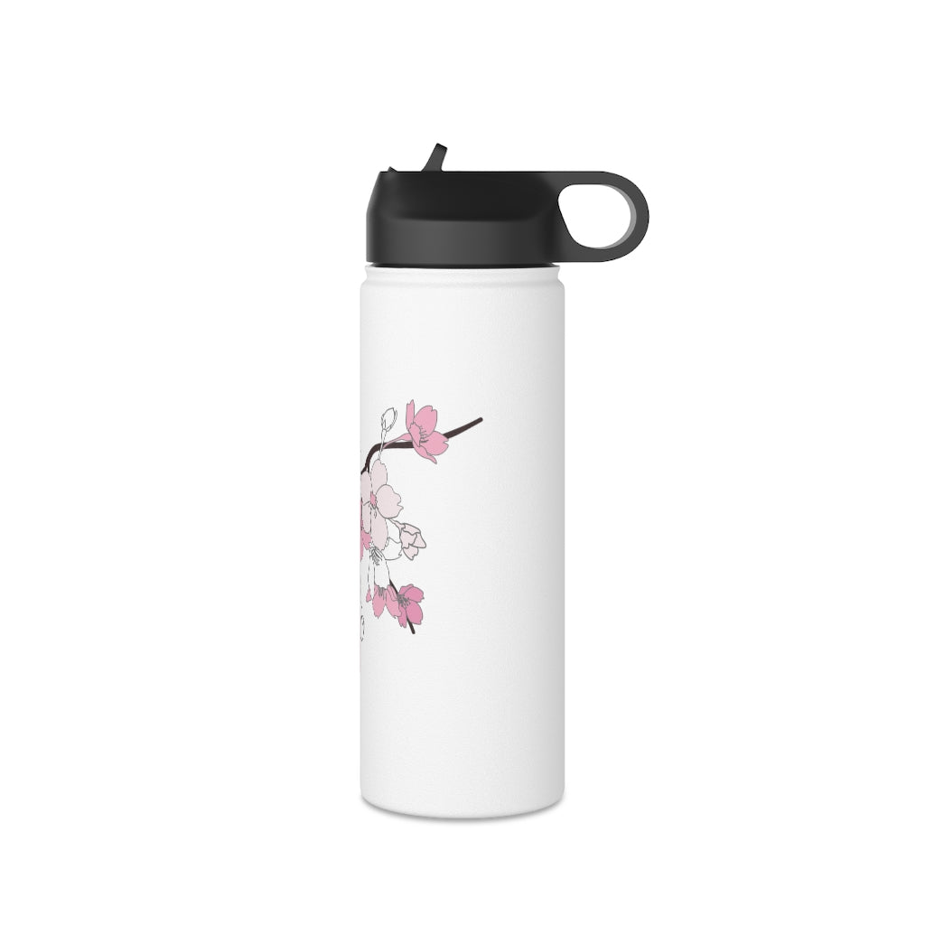 Water Bottle, 3 sizes, Stainless Steel with Sip Straw- Sakura Blooms