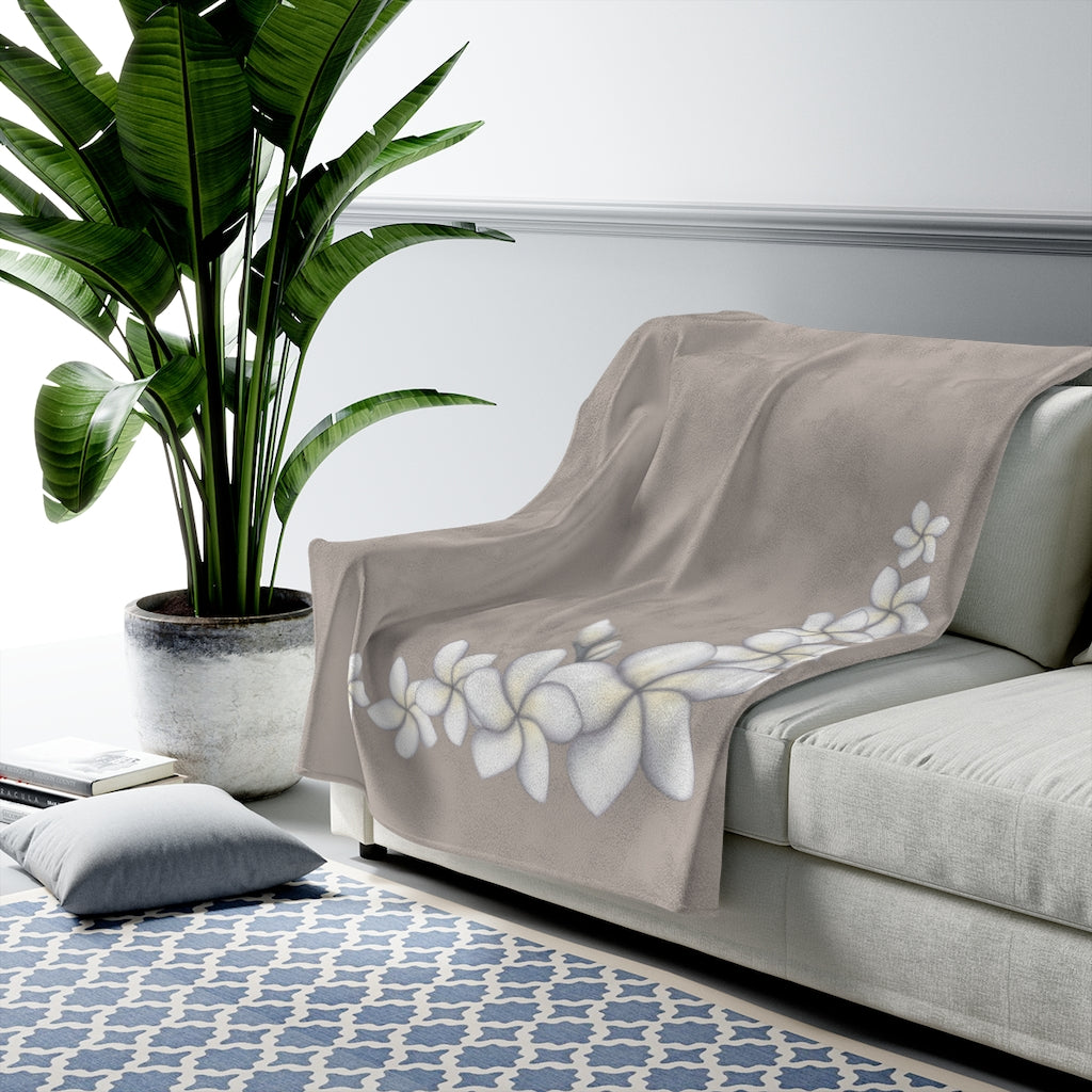 Velveteen Blanket- Plumeria Corner (Poi/Taupe)