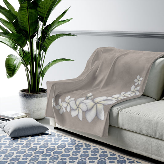 Velveteen Blanket- Plumeria Corner (Poi/Taupe)
