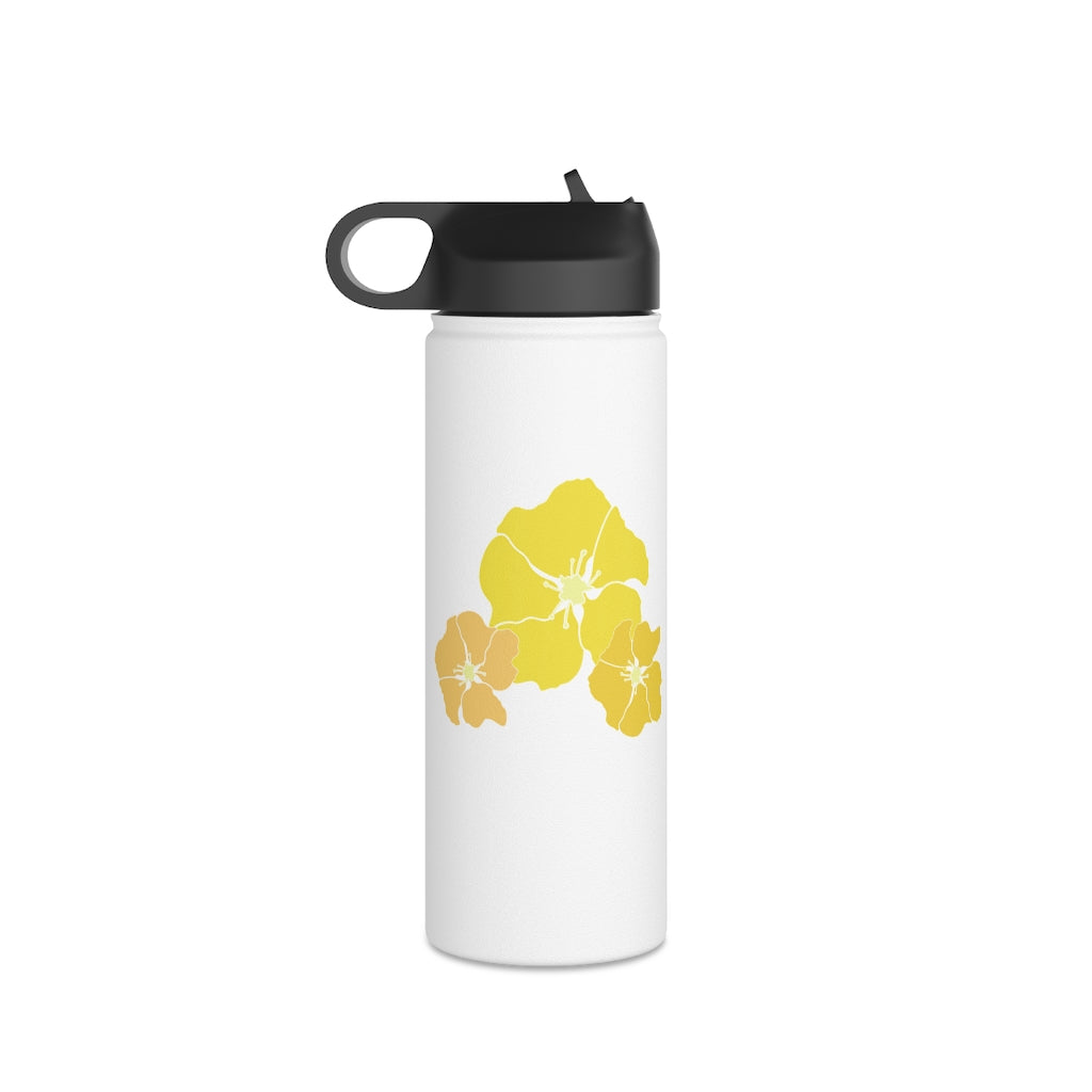 Water Bottle, 3 sizes, Stainless Steel with Sip Straw- Ilima Flower in Yellow