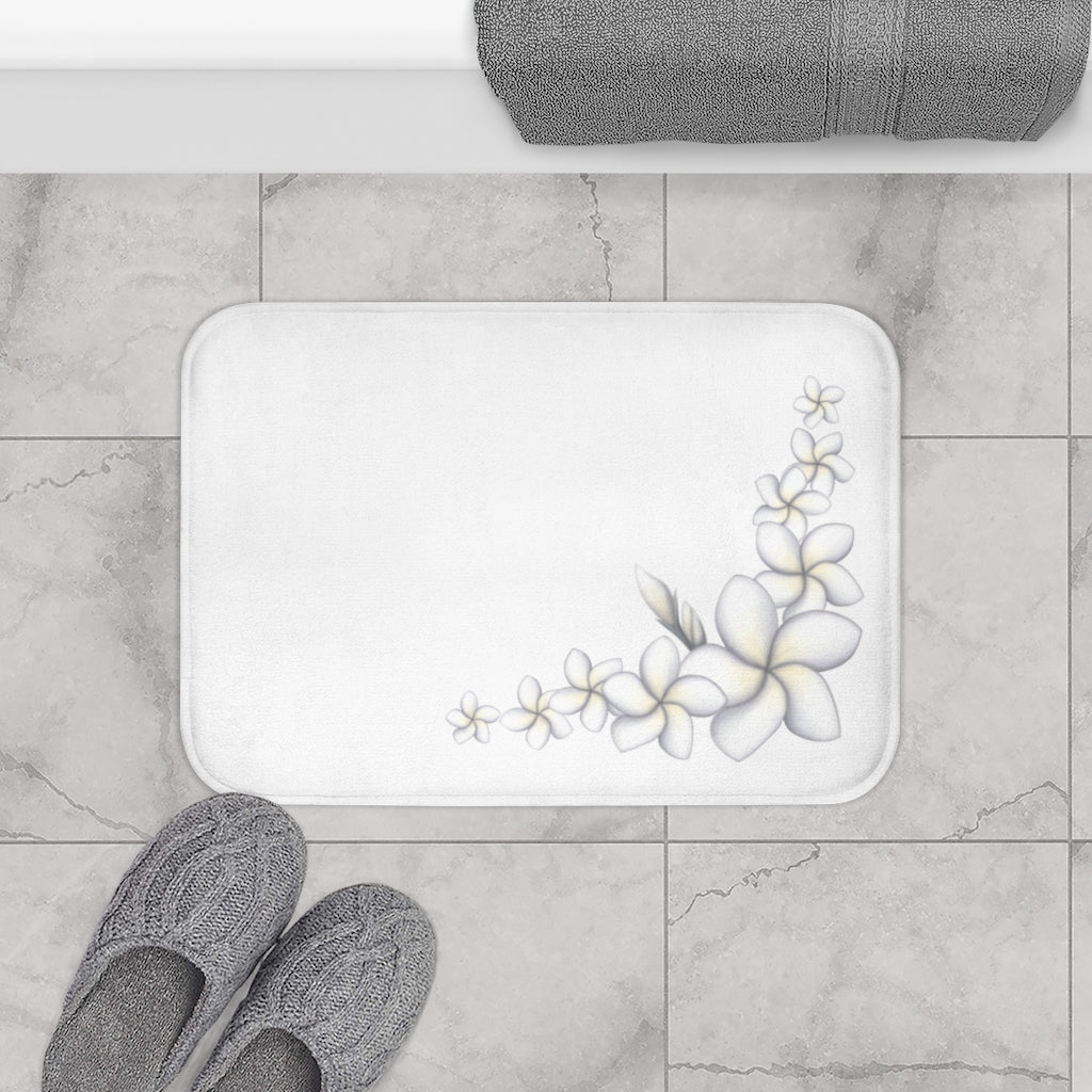 Bath Mat- Plumeria Corner (White)