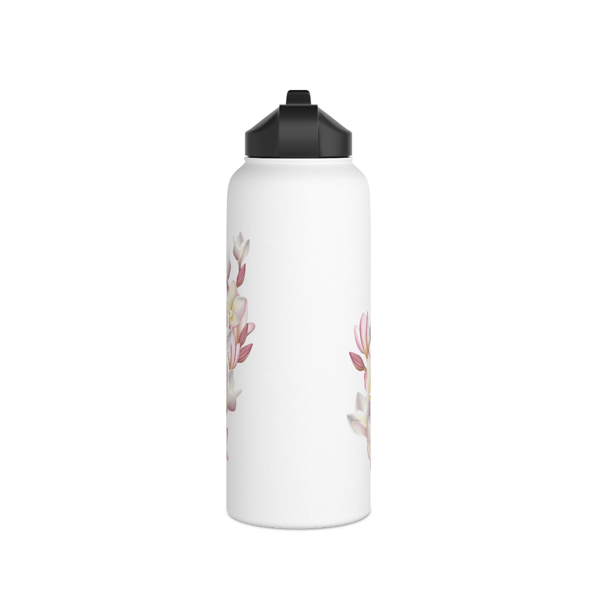 Water Bottle, 3 sizes, Stainless Steel with Sip Straw- Plumeria Cluster