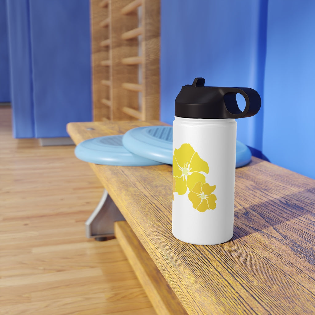 Water Bottle, 3 sizes, Stainless Steel with Sip Straw- Ilima Flower in Yellow