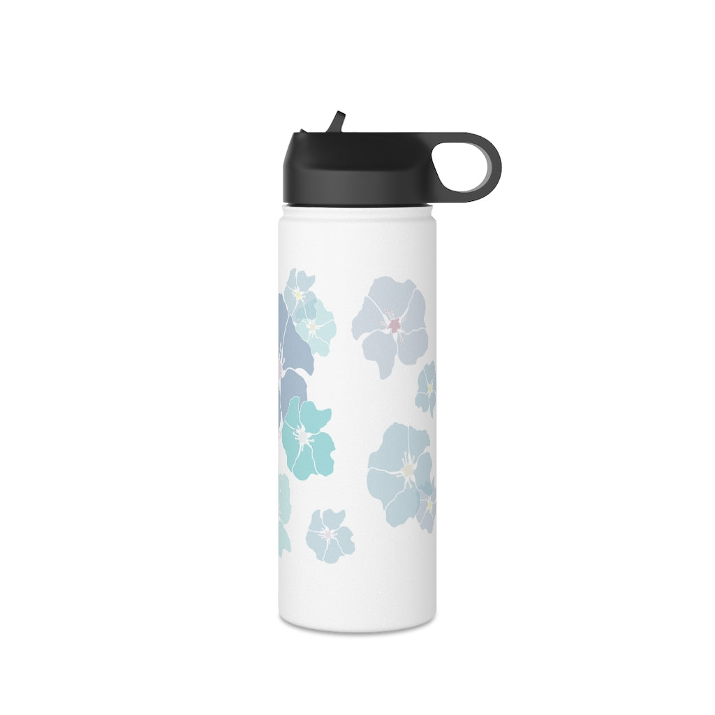 Water Bottle, 3 sizes, Stainless Steel with Sip Straw- Ilima Flower (Blues)