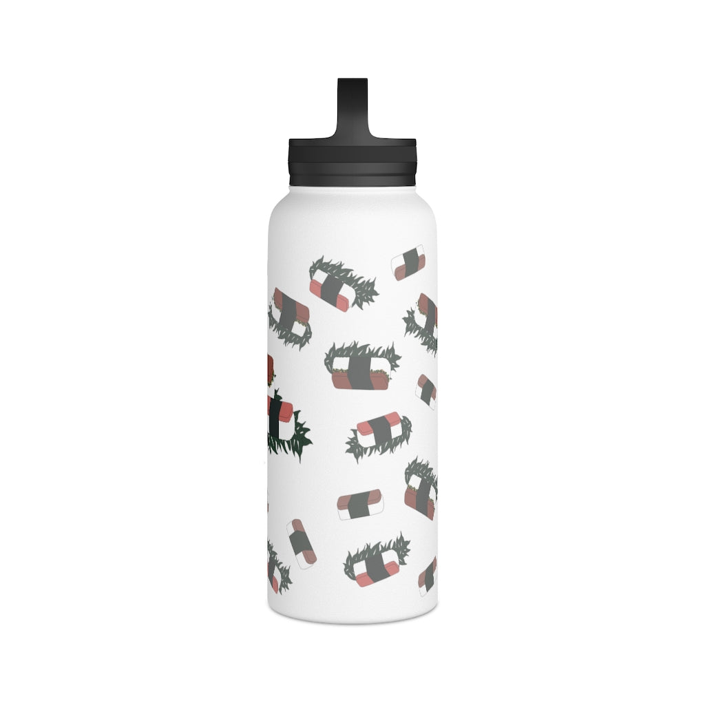 Water Bottle, 3 sizes, Stainless Steel with Handle Lid- Hawaii Musubi Flurries