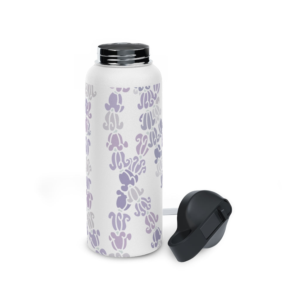 Water Bottle, 3 sizes, Stainless Steel with Sip Straw- Crown Flower Melodies